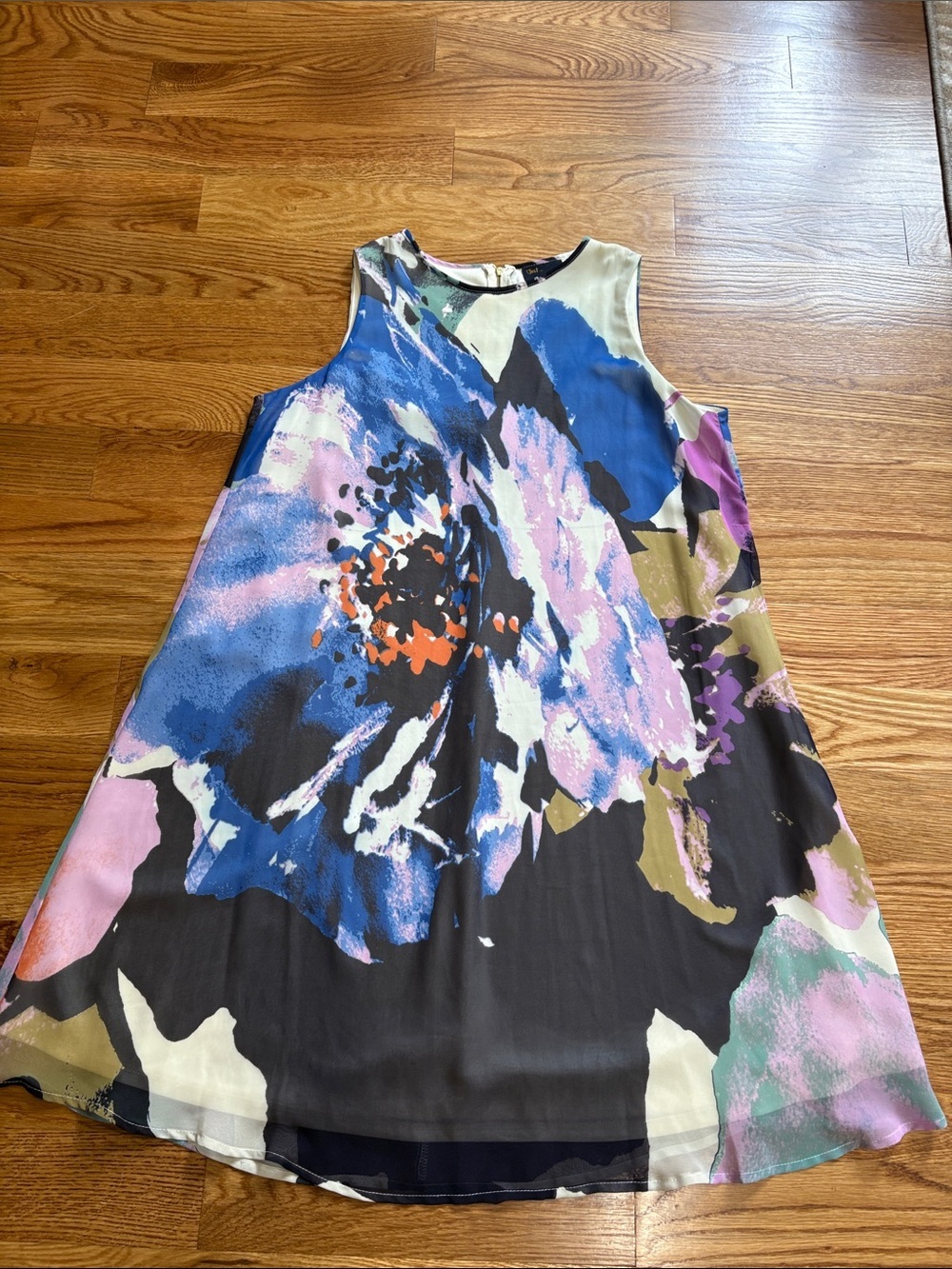 Just...Taylor watercolor Floral Print shift chiffon Dress sleeveless mini Large